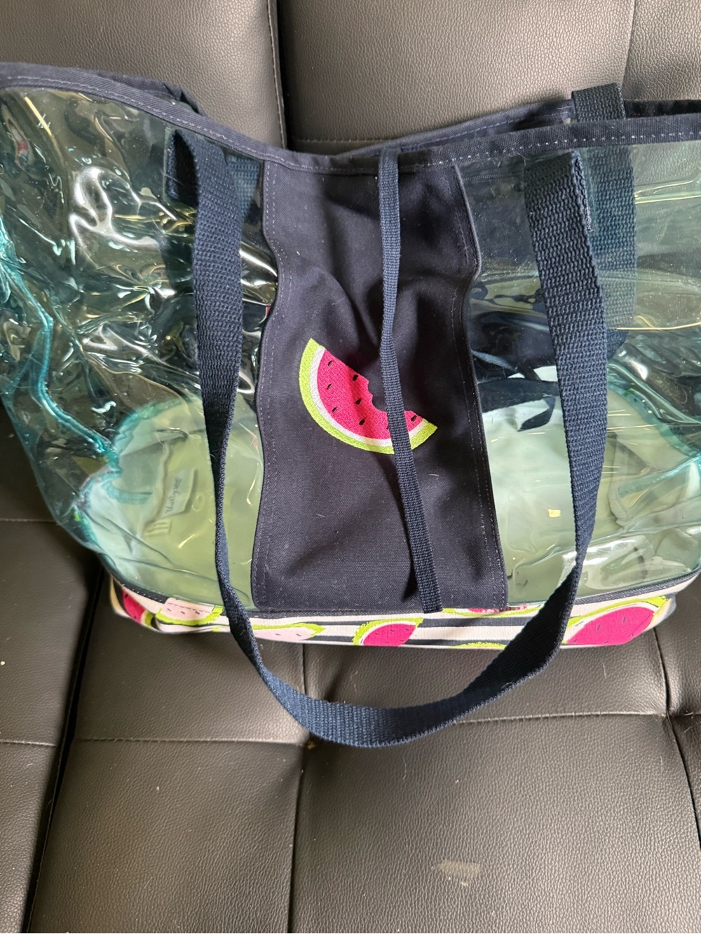 thirty-one Clear Navy Tote with Watermelon Accents